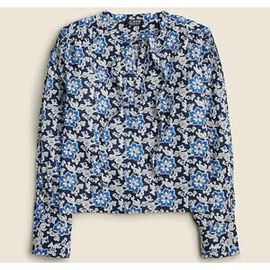J. Crew Women's Cotton Modal Floral Long Sleeve V-neck Tie Top  Size XS